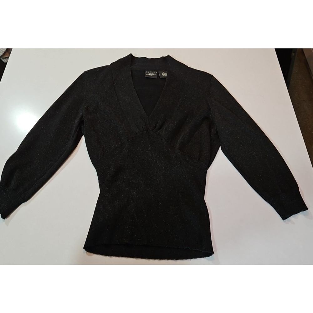 Tailor B. Moss Women's Black Deep V-Neck Fitted Knit Sweater Top - Medium